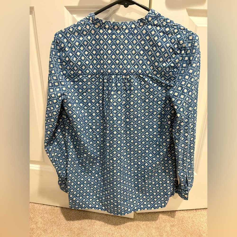 Printed Madewell Button Up Shirt Denim and White Diamond Pattern Size Small - Picture 3 of 5